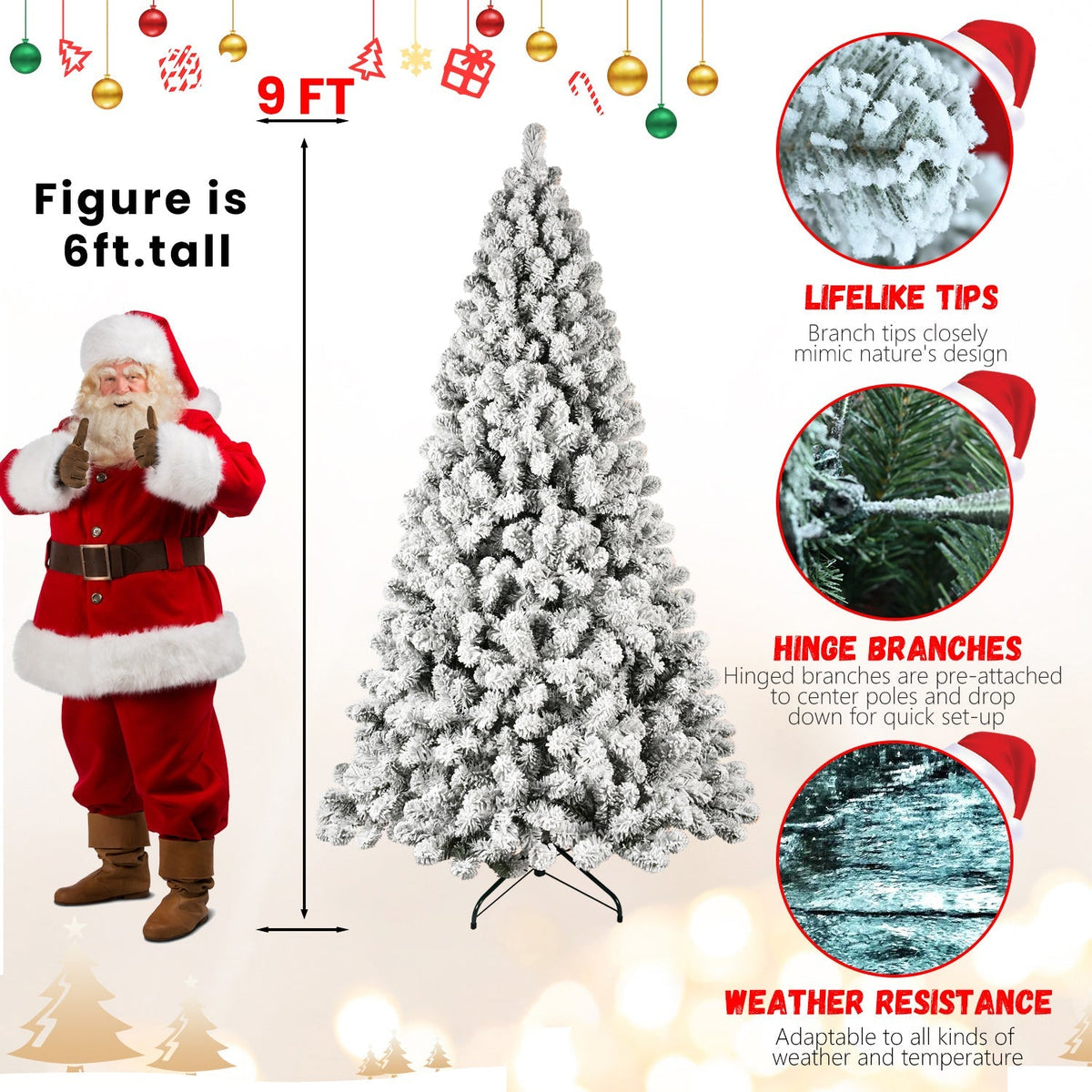 5-Foot Pre-Lit Snow-Flocked Christmas Tree with 650 LED Lights - Green/White