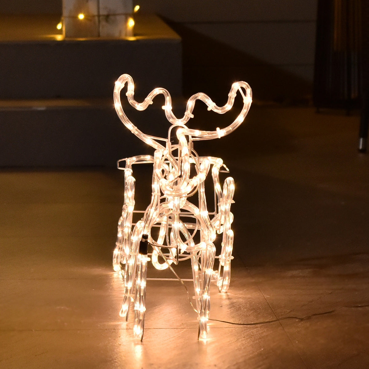 LED Reindeer Sleigh Outdoor Christmas Decoration with 192 Warm LED Lights - Steel