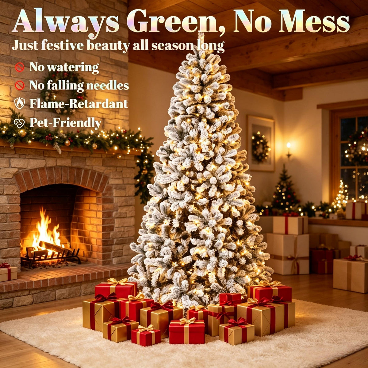 7.5 ft Pre-Lit Flocked Fraser Fir Artificial Christmas Tree with LED Lights - Green/White