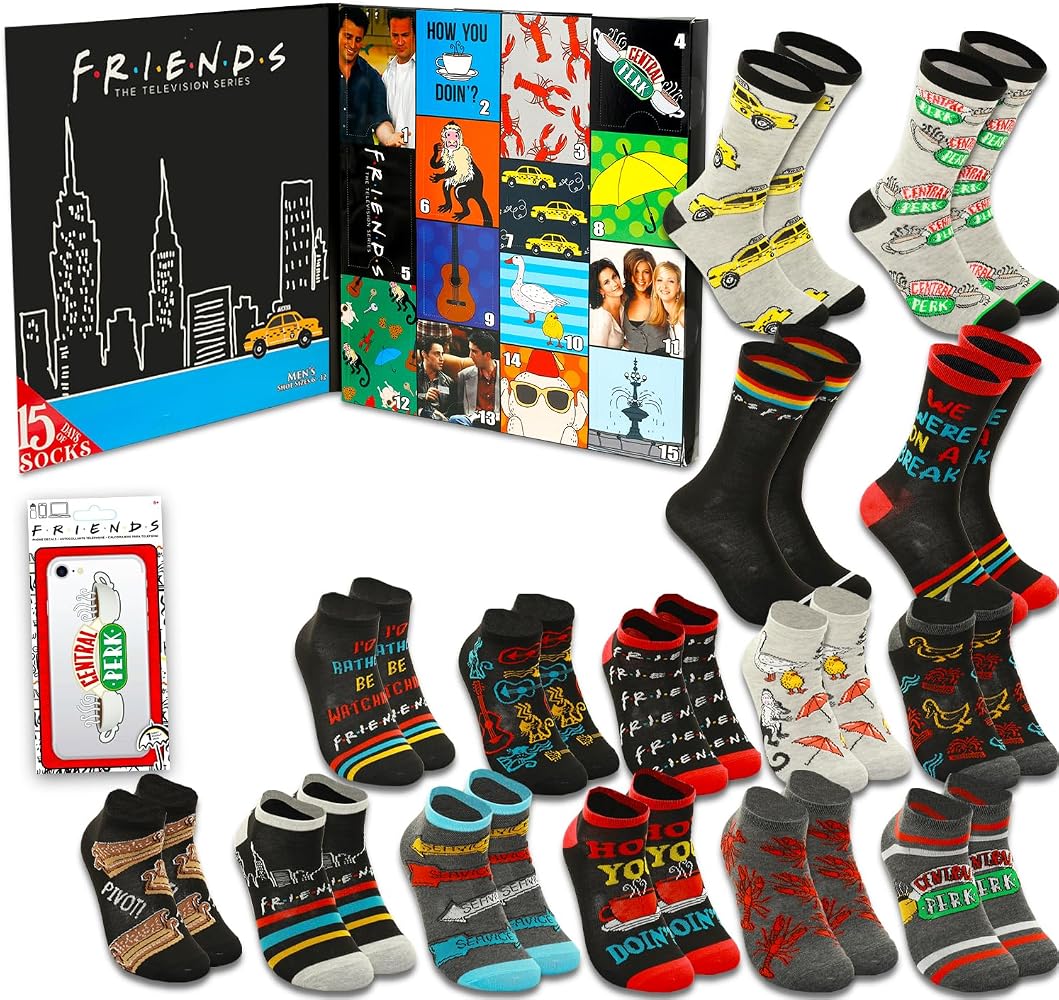 FRIENDS 15-DAY MYSTERY BLIND BOX SOCK GIFT SET | 15 PAIR AND DECALS - COLLECTIBLE SET
