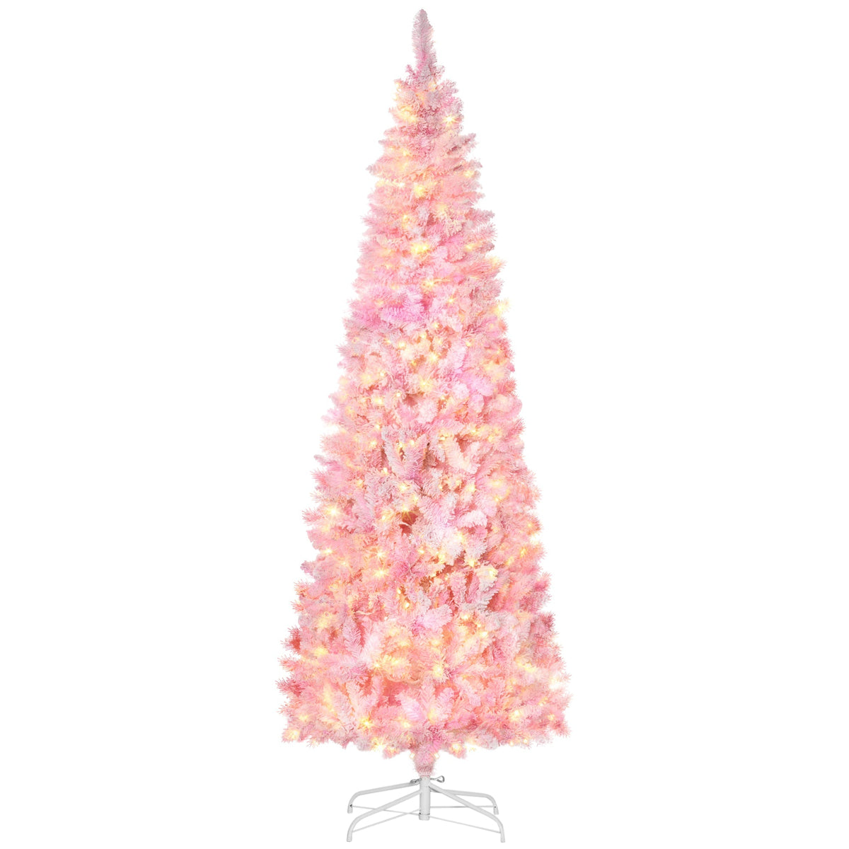 7.5-Foot Pink Prelit Snow-Flocked Pencil Christmas Tree
