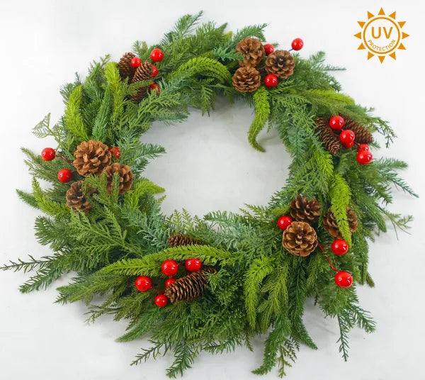 30" Greenery & Berry Mixed Wreath UV