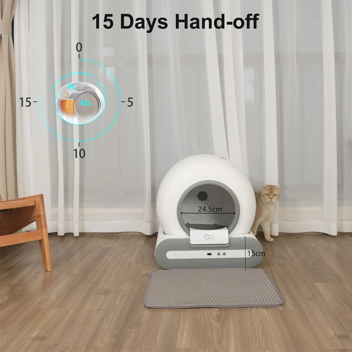 DOEL Automatic Cat Litter Box Self Cleaning with App Control & Cat Litter Mat Smart Cat Toilet for Multiple Large Cats