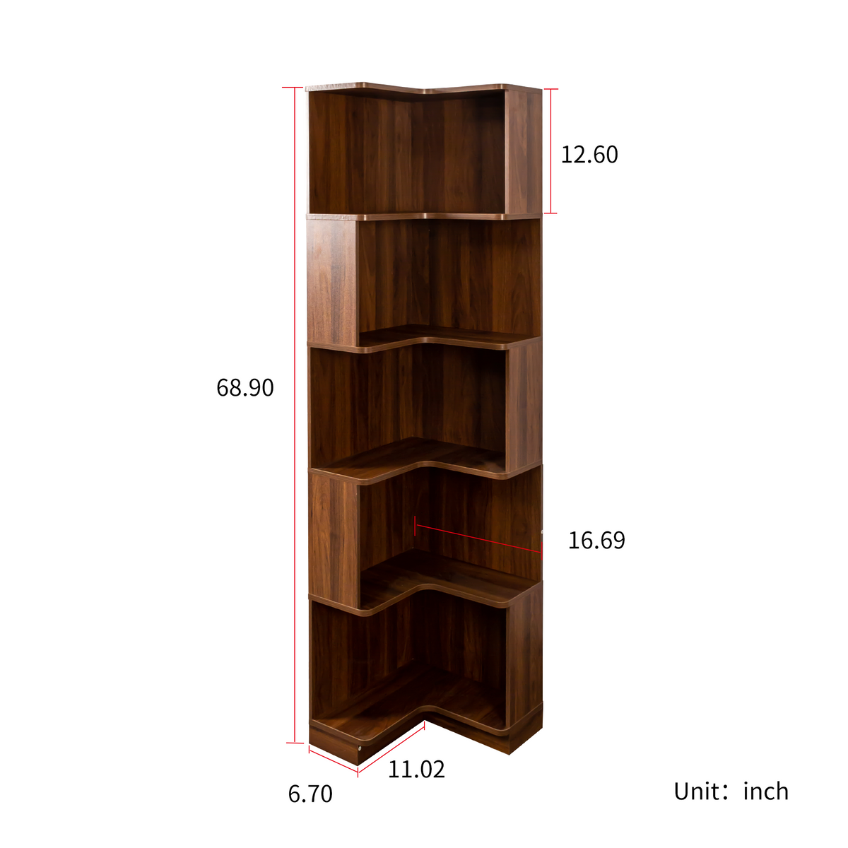 5 Tier Corner Book Shelf with Durable Melamine Finish - Neutral Wood