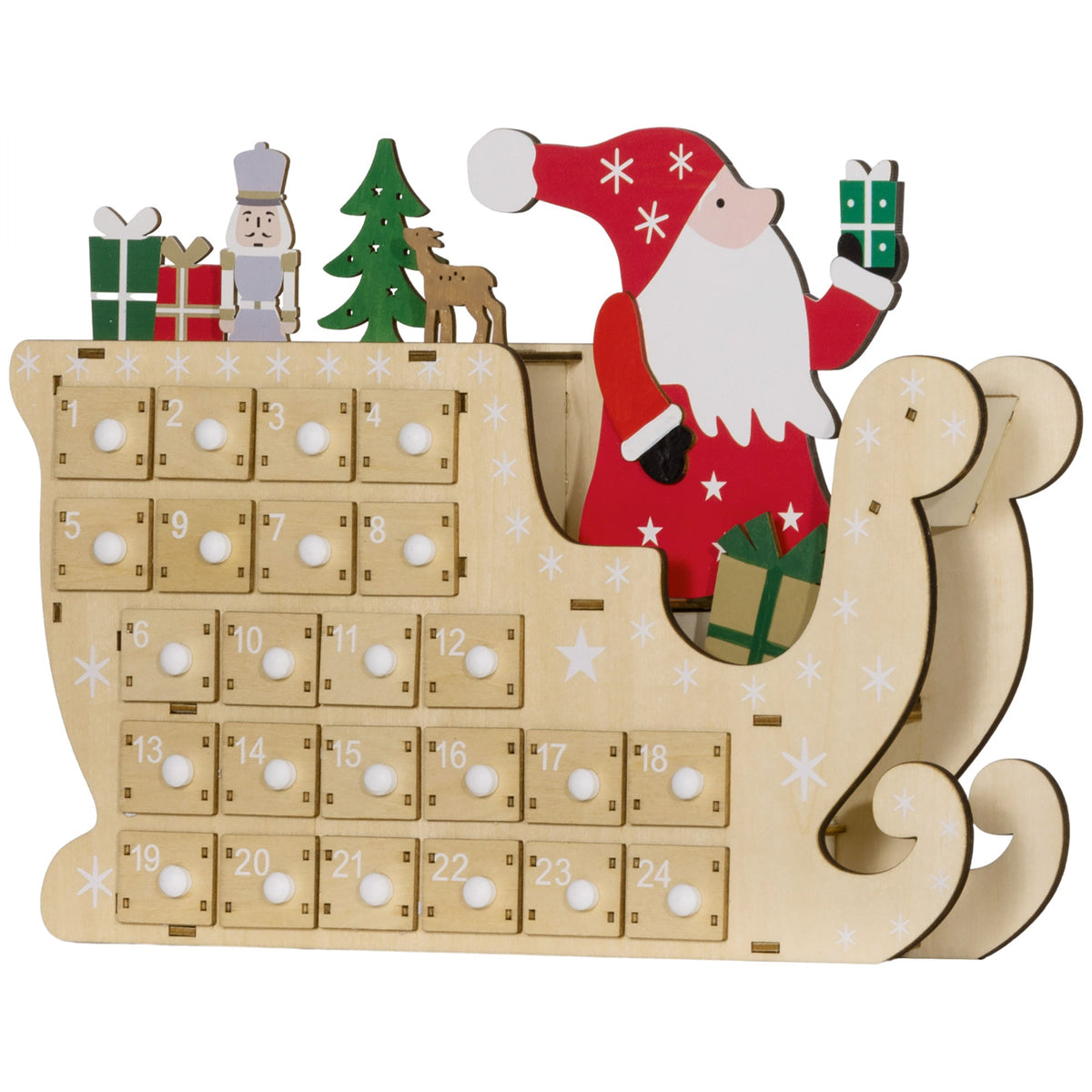 Christmas Advent Calendar with 24 Countdown Drawers - Santa & Sleigh Design