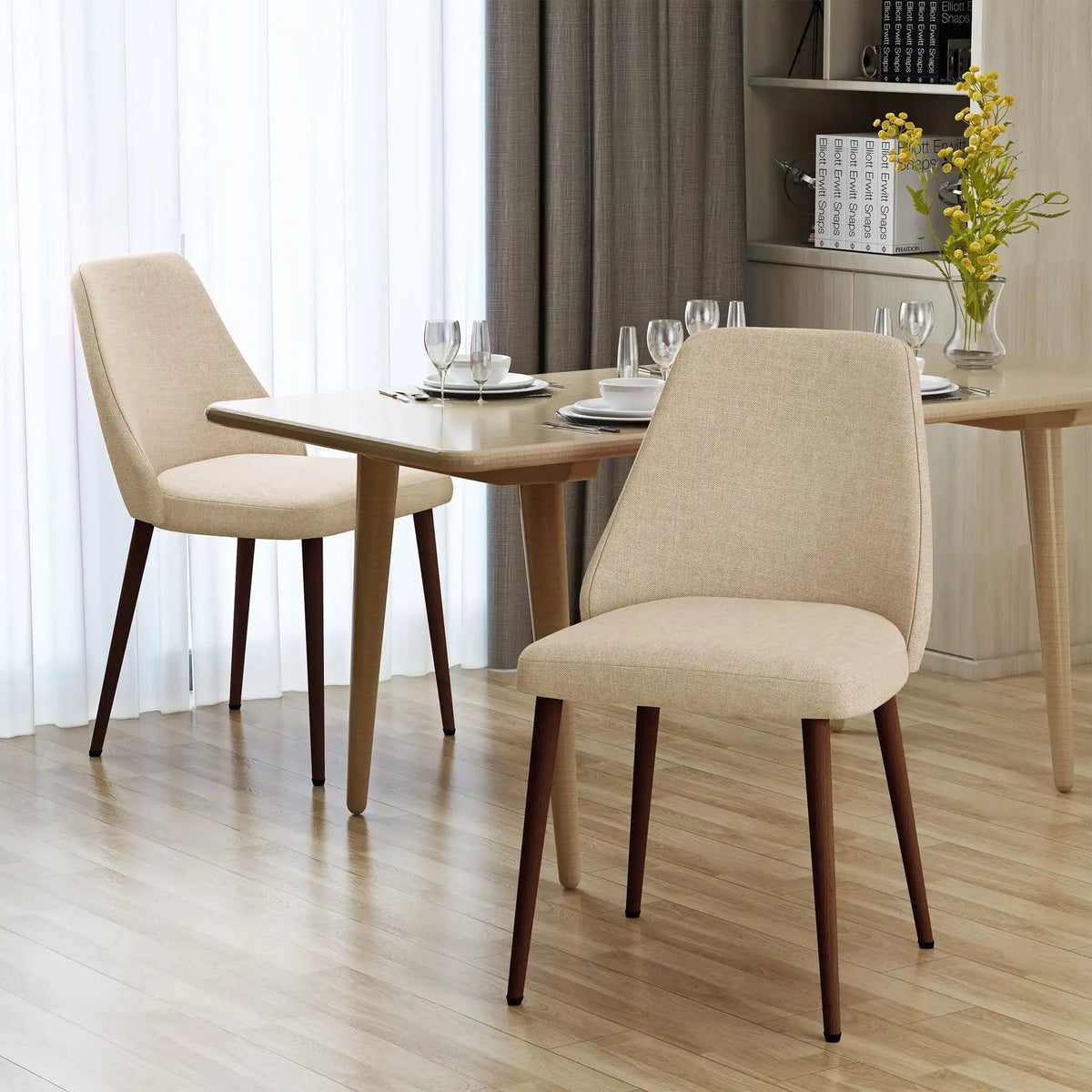 Modern Dining Chair With Iron Legs And Wood Finish