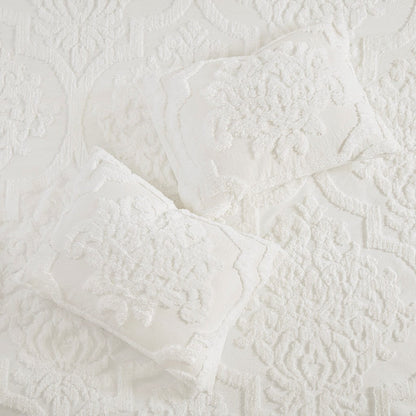 Full/Queen Tufted Cotton Chenille Damask Duvet Cover Set