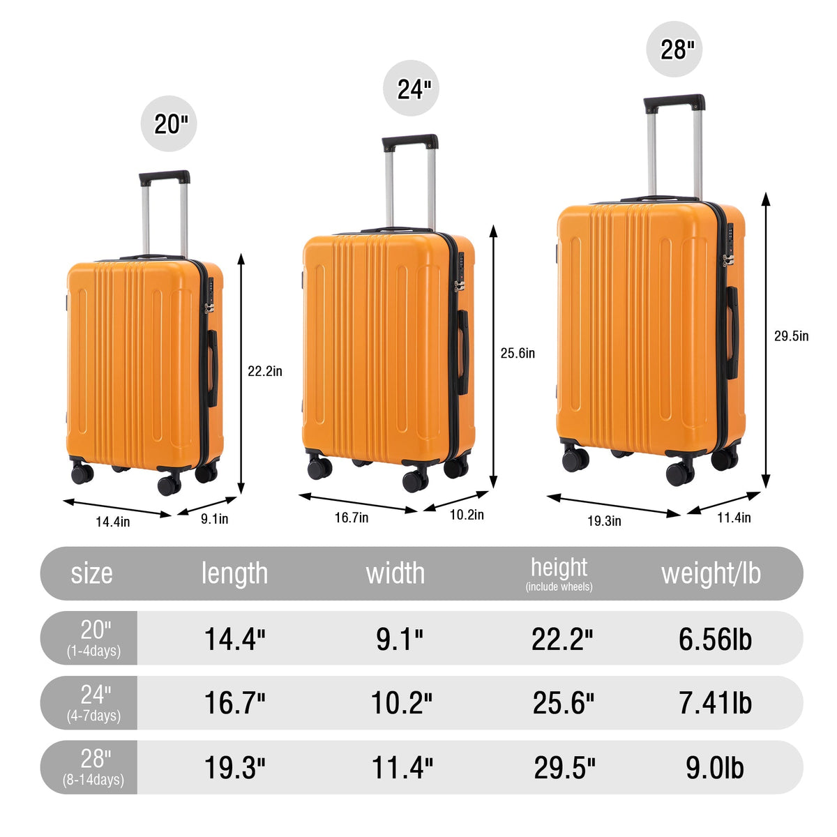 3-Piece ABS Spinner Wheel Luggage Set with TSA Lock - Black and Orange