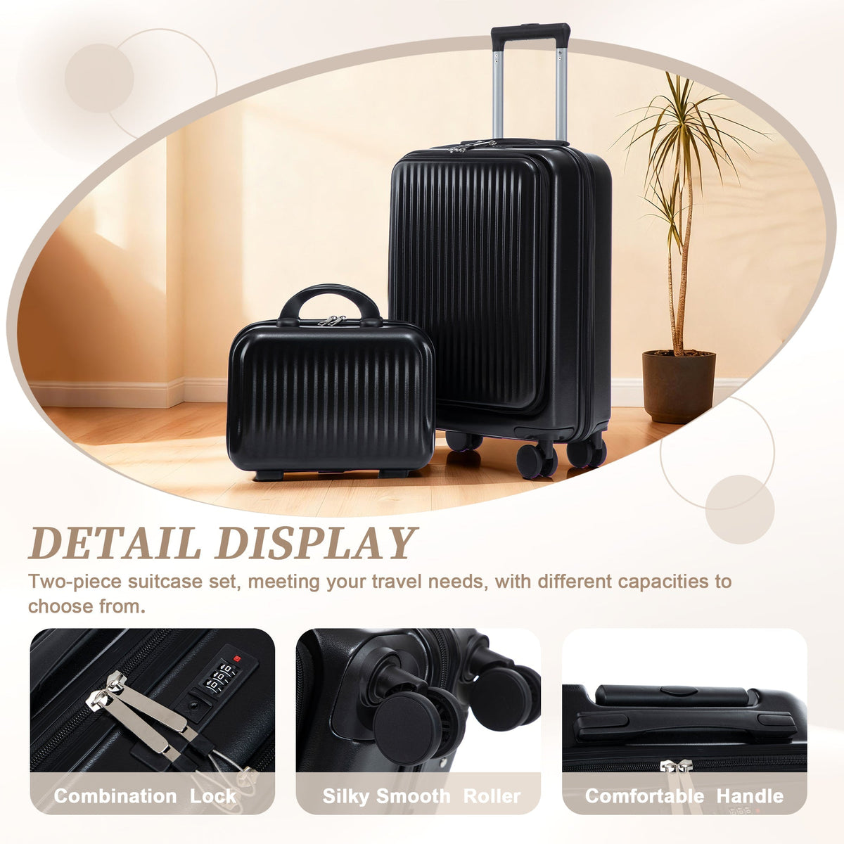 14" & 20" ABS Spinner Luggage Set with Cosmetic Case