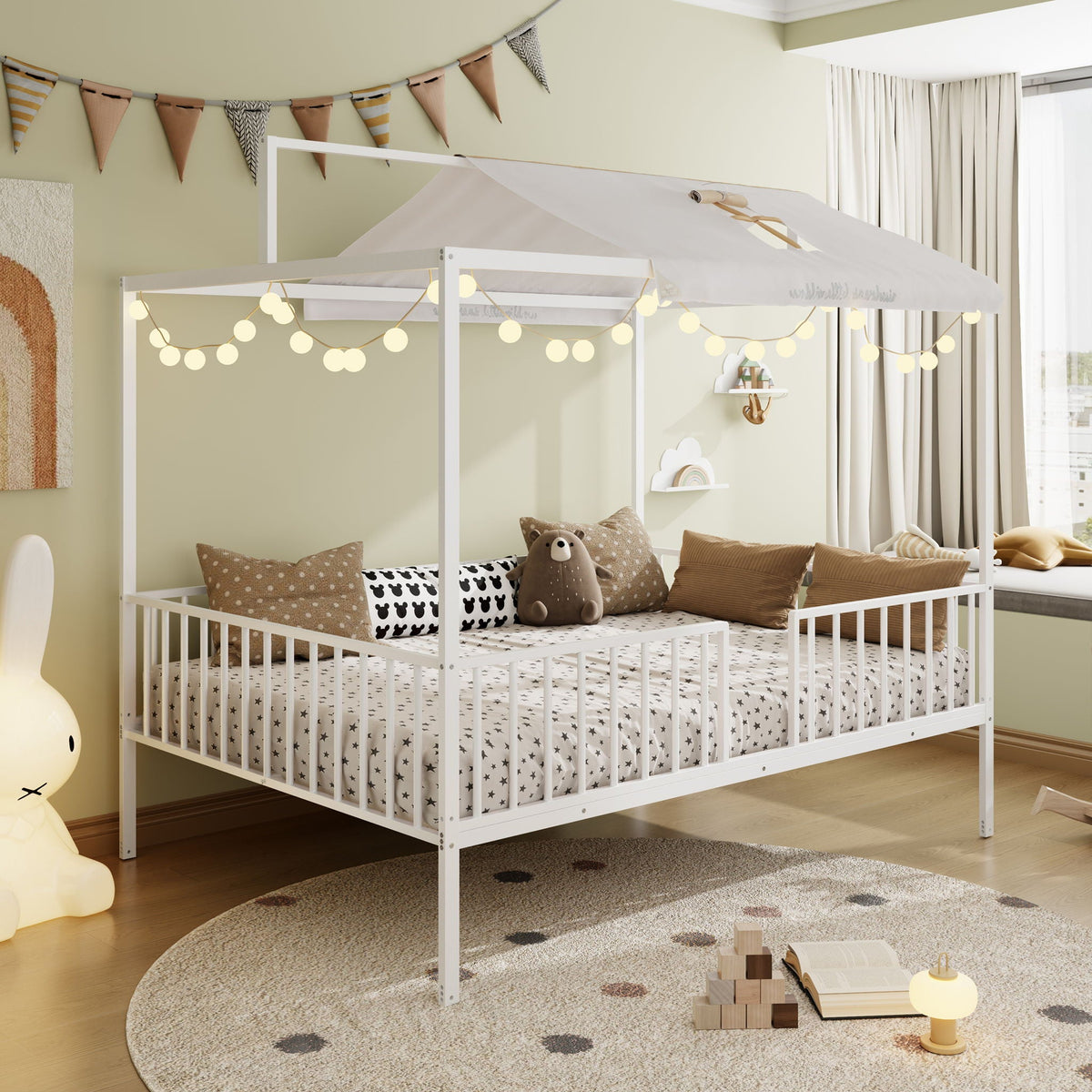 3-in-1 Montessori Floor Bed with Fenced Support