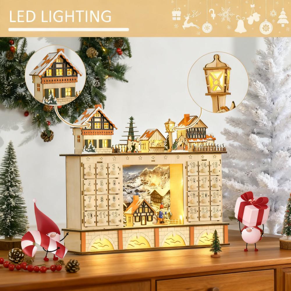 Light-Up Wooden Village Advent Calendar – 24 Drawers
