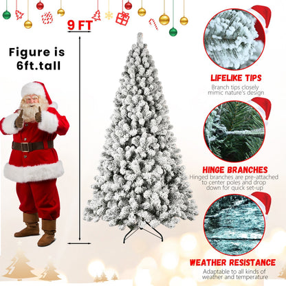 5-Foot Pre-Lit Snow-Flocked Christmas Tree with 650 LED Lights - Green/White