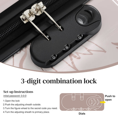 PC+ABS Hardside Luggage Set with Digital Lock - Pink Flower Print