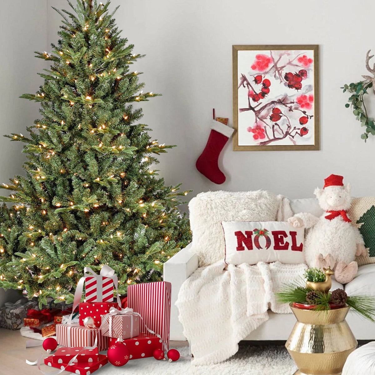 5-Foot Full-Bodied Pre-Lit Evergreen Christmas Tree with 350 Warm White Lights - Green