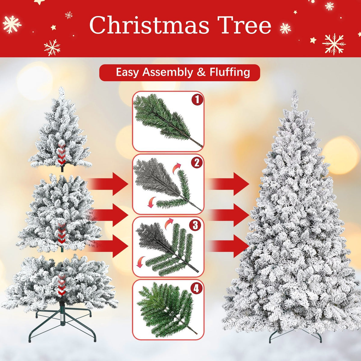 4-Foot Flocked Christmas Tree with Pine Cones