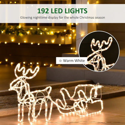 LED Reindeer Sleigh Outdoor Christmas Decoration with 192 Warm LED Lights - Steel