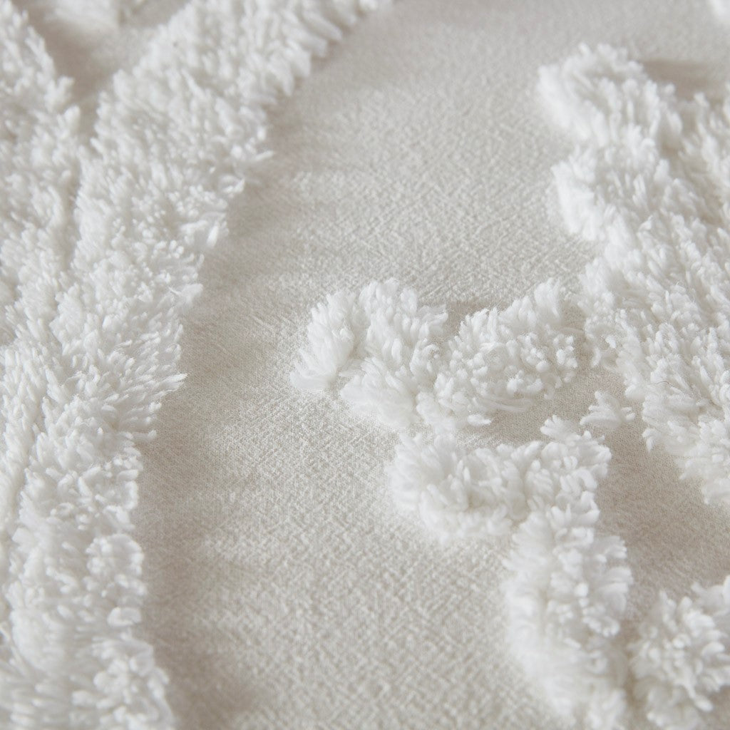 Full/Queen Tufted Cotton Chenille Damask Duvet Cover Set