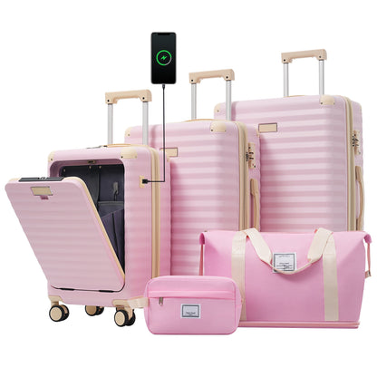 Deluxe 5-Piece Hard-Side Luggage Set with USB and TSA Locks - Multiple Colors