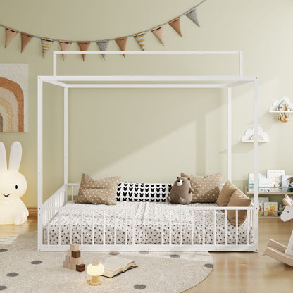 3-in-1 Montessori Floor Bed with Fenced Support