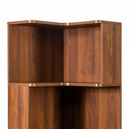 5 Tier Corner Book Shelf with Durable Melamine Finish - Neutral Wood