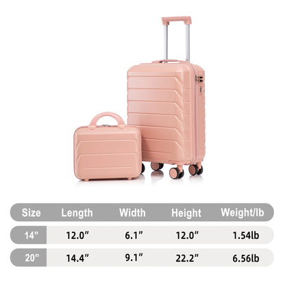ABS 2-Piece Luggage Set with Spinner Wheels and Combination Lock - Pink