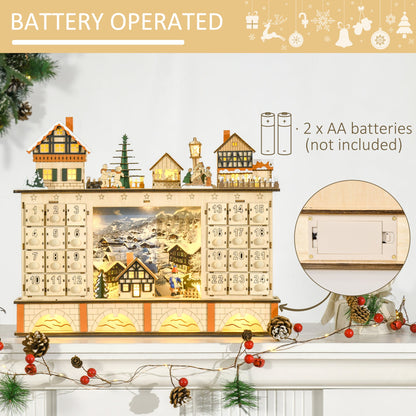 Light-Up Wooden Village Advent Calendar – 24 Drawers