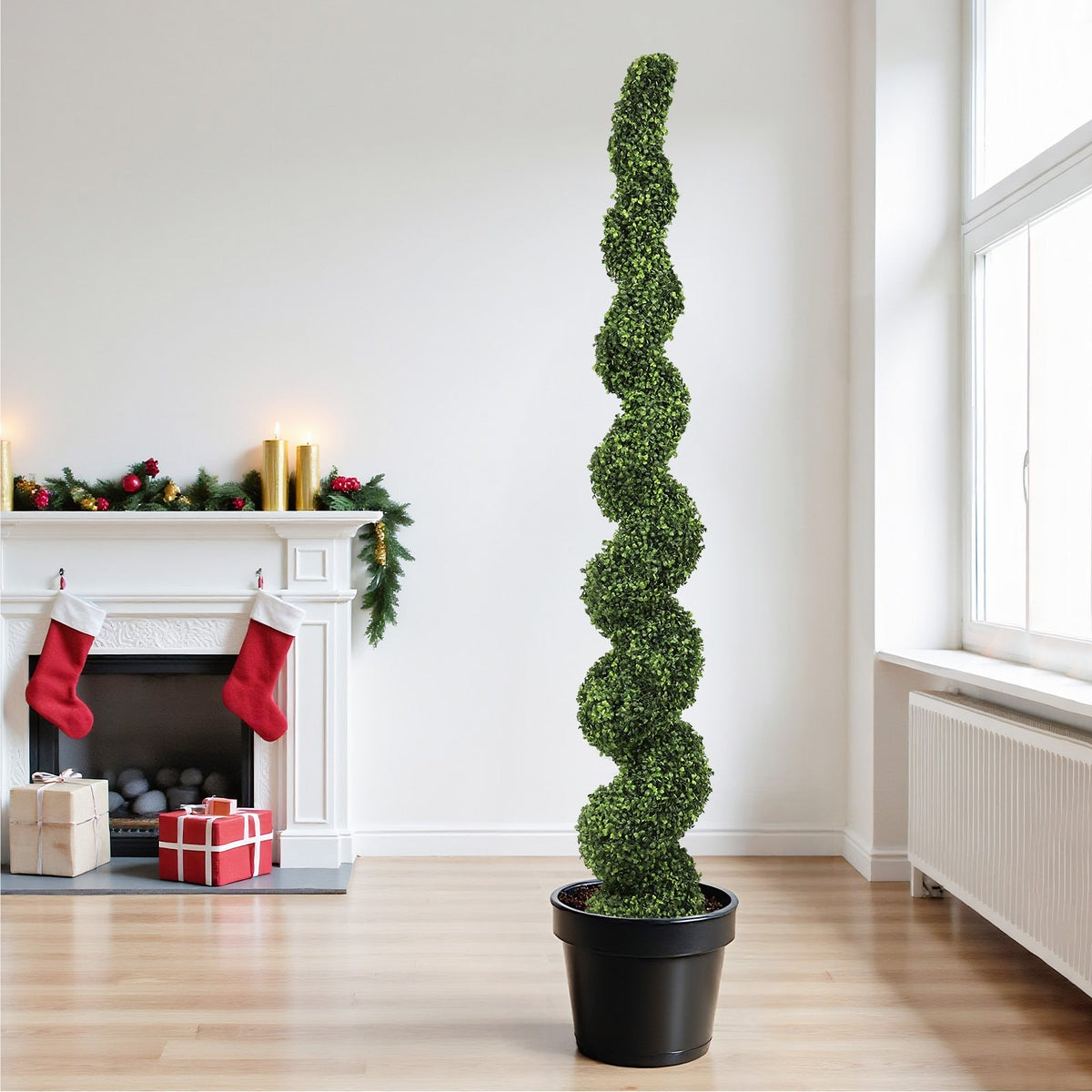 7-Foot Artificial Spiral Boxwood Topiary