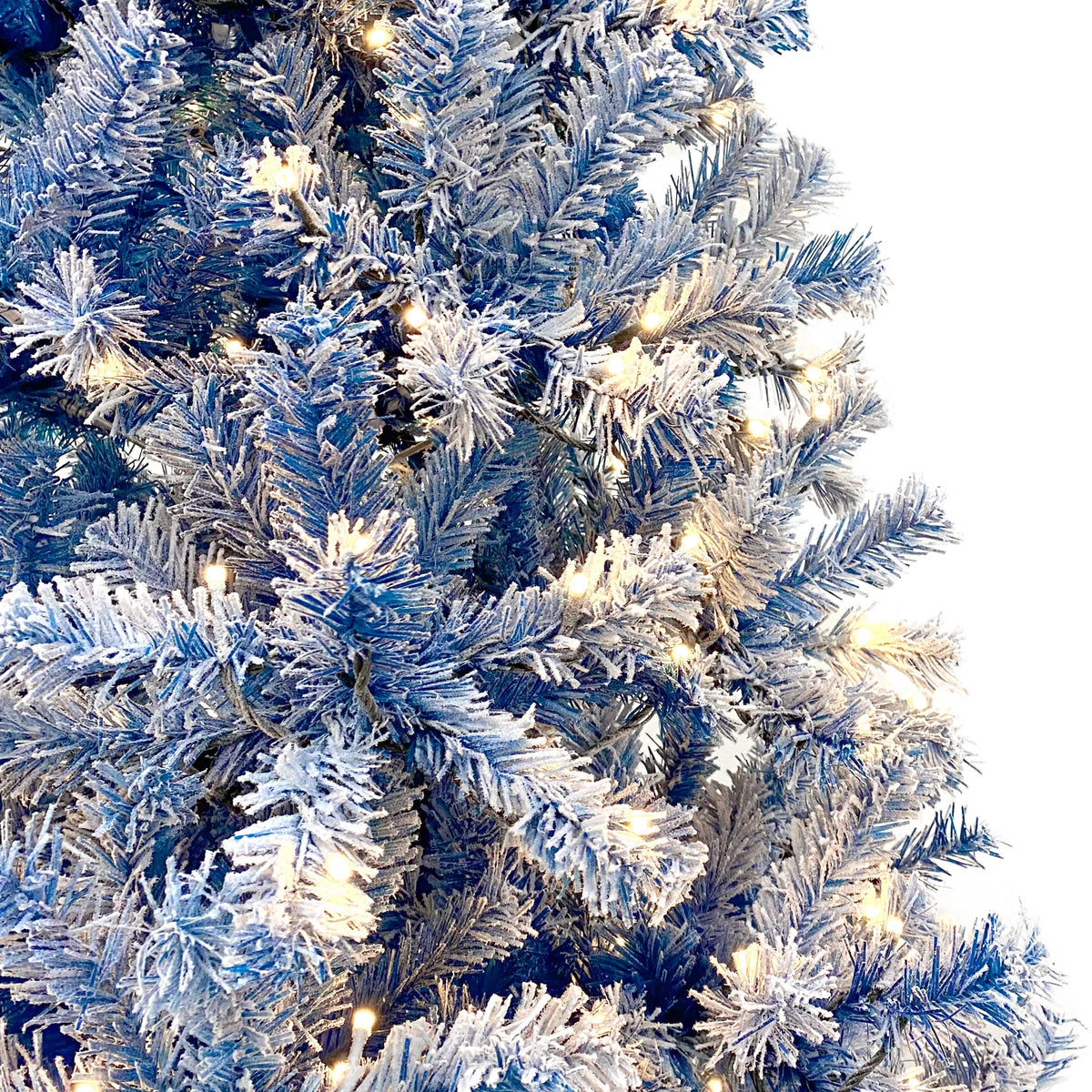 6-Foot Blue Snow-Flocked Pre-Lit Christmas Tree – 750 Tips