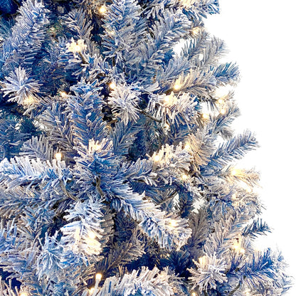 6-Foot Blue Snow-Flocked Pre-Lit Christmas Tree – 750 Tips