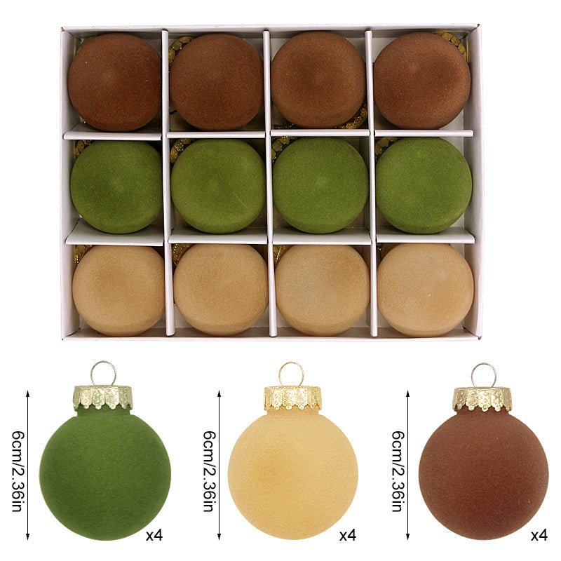 Flocked Christmas Ball Ornaments – 12-Piece Set, 6 cm