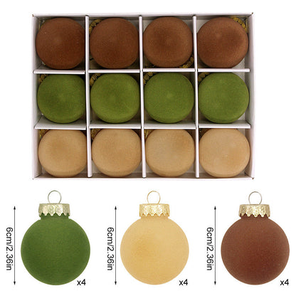 Flocked Christmas Ball Ornaments – 12-Piece Set, 6 cm