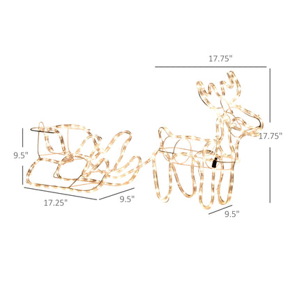 LED Reindeer Sleigh Outdoor Christmas Decoration with 192 Warm LED Lights - Steel