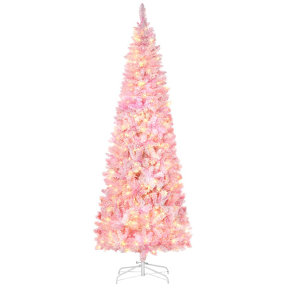 7.5-Foot Pink Prelit Snow-Flocked Pencil Christmas Tree