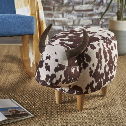 Cow Shaped Ottoman Footstool with Fabric and Wood - Black or Dark Brown