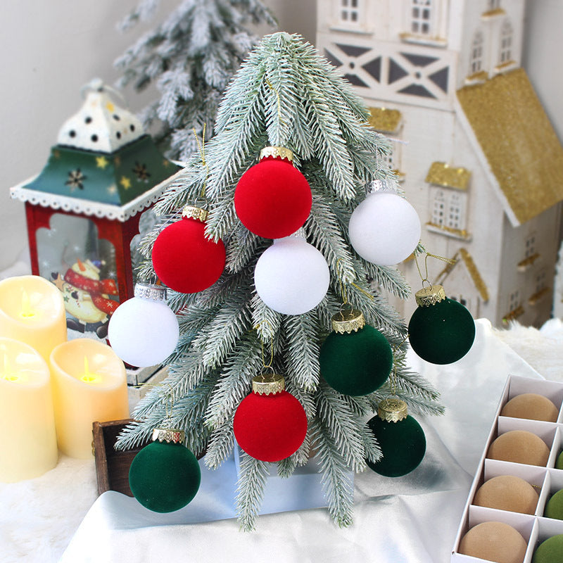 Flocked Christmas Ball Ornaments – 12-Piece Set, 6 cm