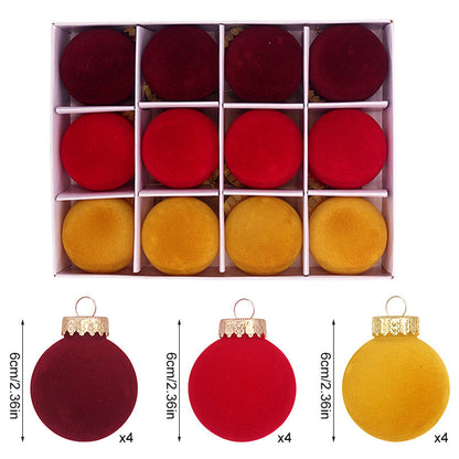 Flocked Christmas Ball Ornaments – 12-Piece Set, 6 cm