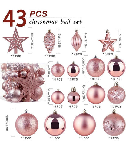 Rose Gold Shatterproof Christmas Ornaments – 43-Piece Set