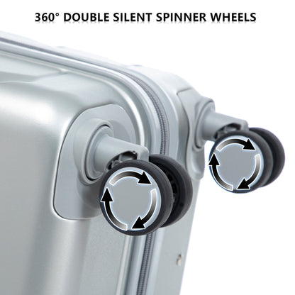 3-Piece ABS Spinner Wheel Luggage Set with Combination Lock - Silver