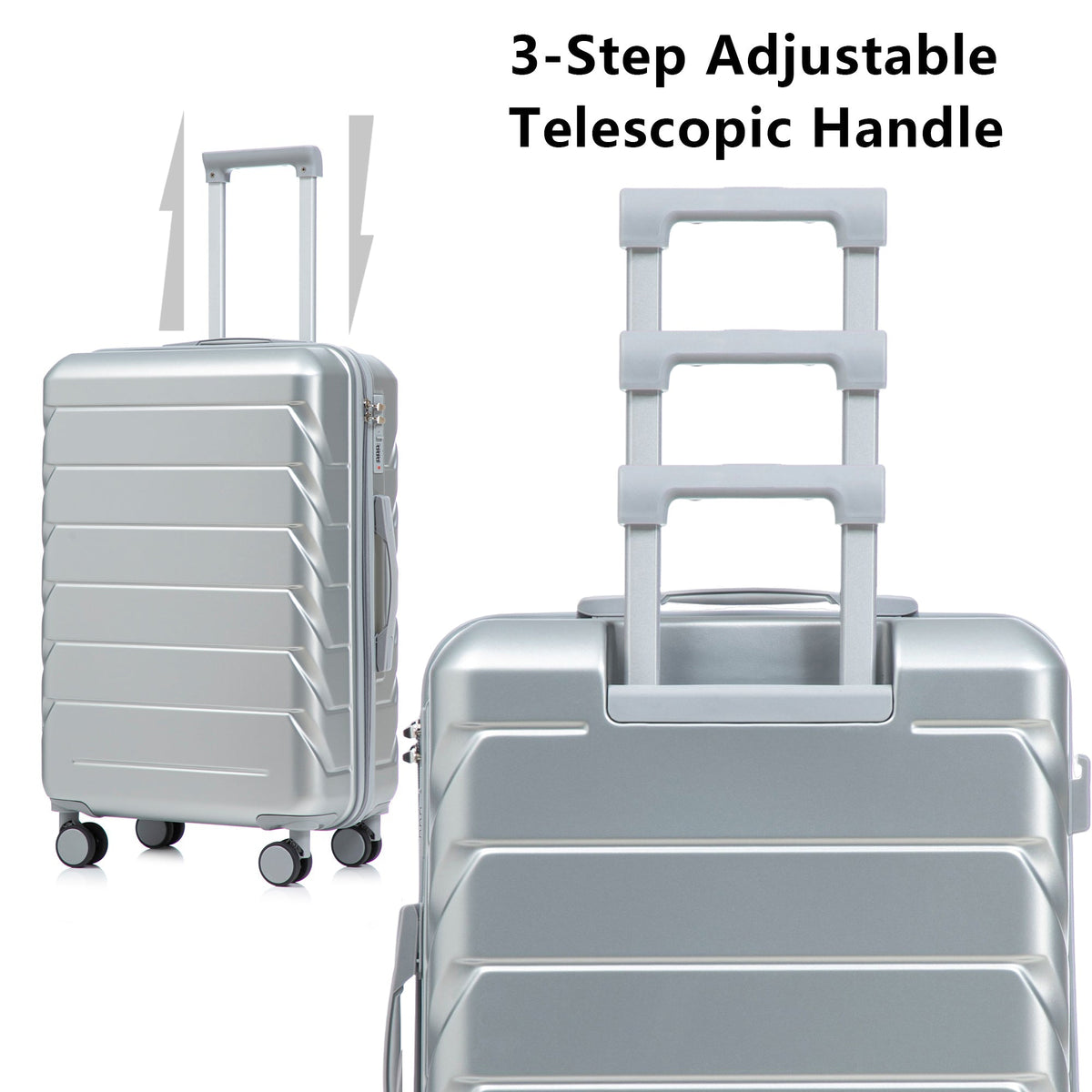 3-Piece ABS Spinner Wheel Luggage Set with Combination Lock - Silver