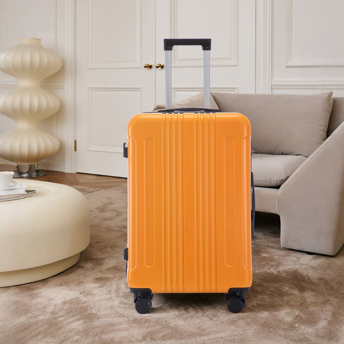 3-Piece ABS Spinner Wheel Luggage Set with TSA Lock - Black and Orange