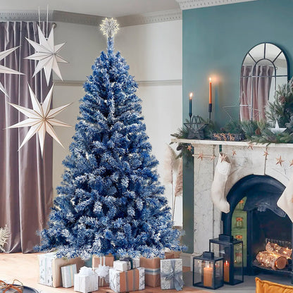 6-Foot Blue Snow-Flocked Pre-Lit Christmas Tree – 750 Tips
