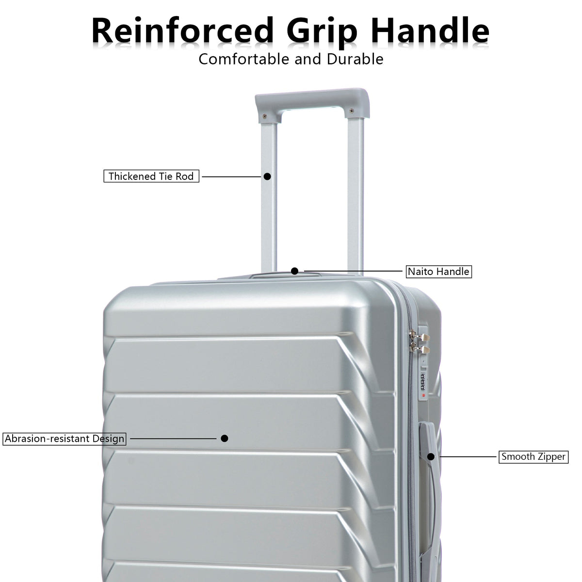 3-Piece ABS Spinner Wheel Luggage Set with Combination Lock - Silver