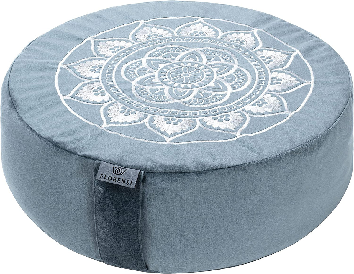 Meditation Cushion - Comfortable Floor Pillow - Traditional Tibetan Meditation Pillow with Beautiful Velvet Cover - Large Floor Cushion Seating for Adults - Premium Yoga Buckwheat Bolster