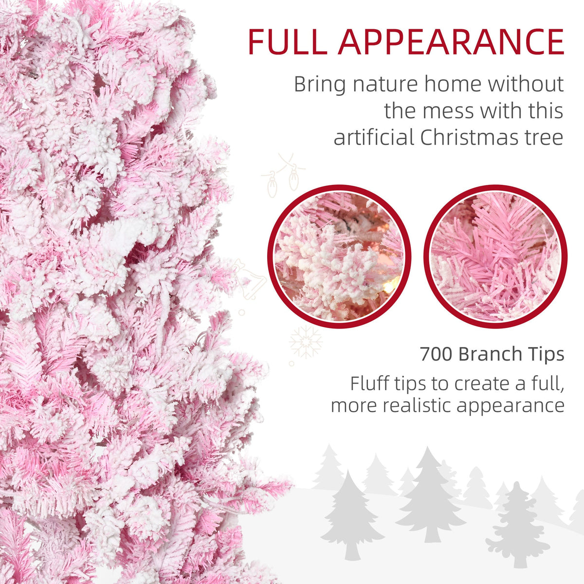 7.5-Foot Pink Prelit Snow-Flocked Pencil Christmas Tree
