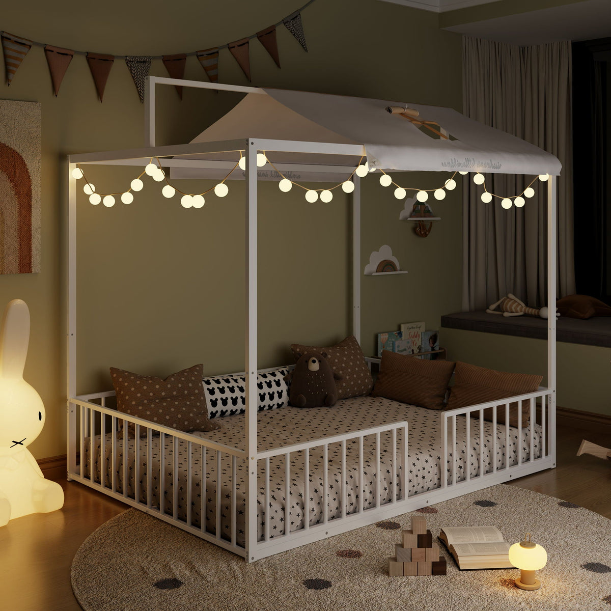 3-in-1 Montessori Floor Bed with Fenced Support