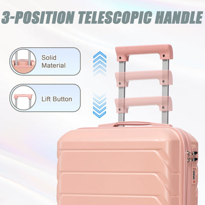 ABS 2-Piece Luggage Set with Spinner Wheels and Combination Lock - Pink