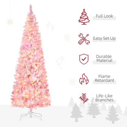 7.5-Foot Pink Prelit Snow-Flocked Pencil Christmas Tree