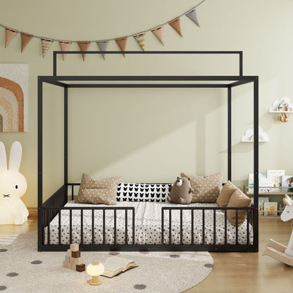 3-in-1 Montessori Floor Bed with Fenced Support
