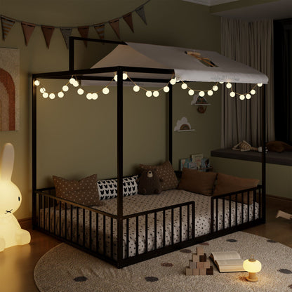 3-in-1 Montessori Floor Bed with Fenced Support