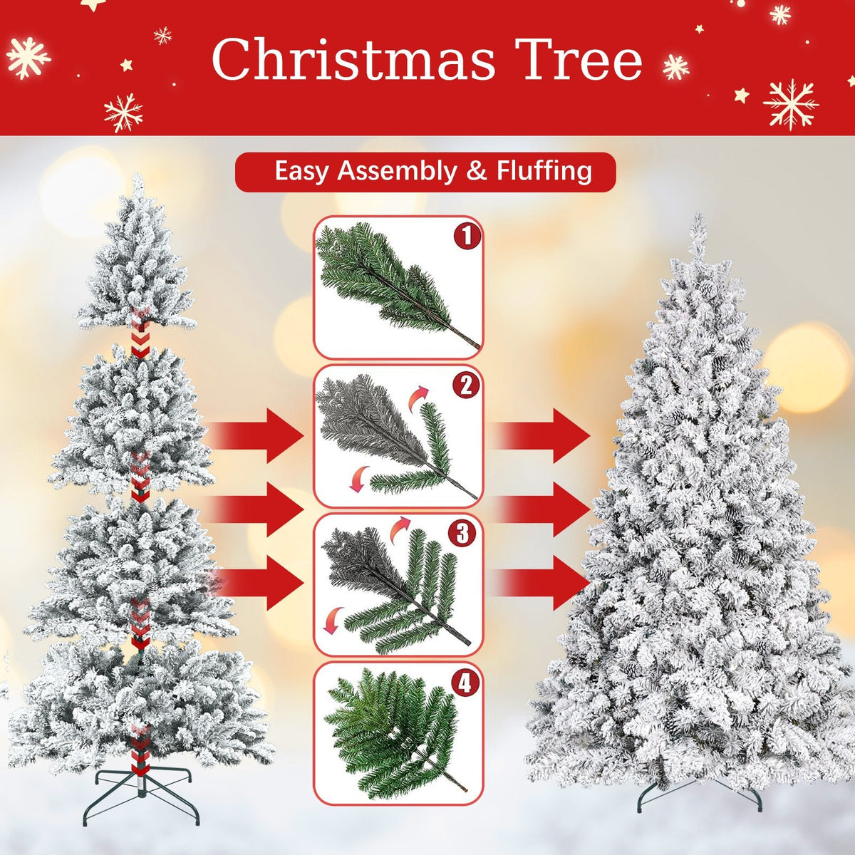 4-Foot Flocked Christmas Tree with Pine Cones